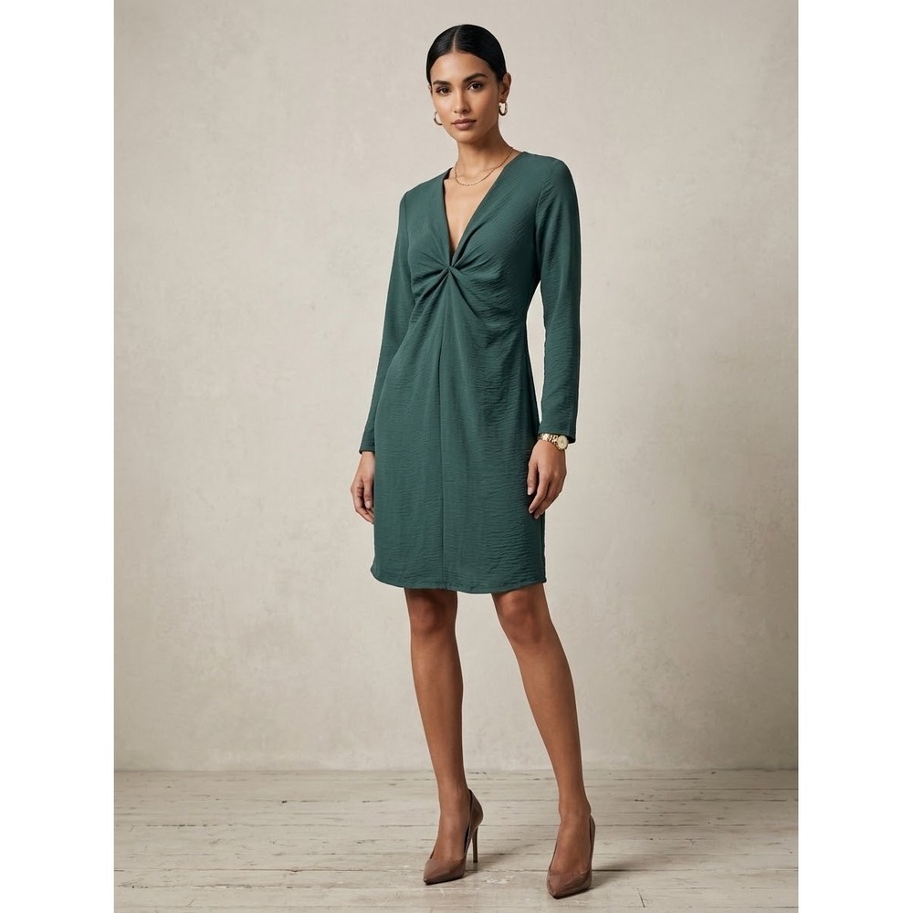 Zara Green Knot Front V-Neck Long Sleeve Mini Dress 1165/498/529 Mens S